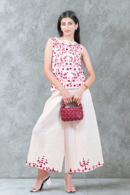 Linen Kashmiri Embroidery Co-ord Set