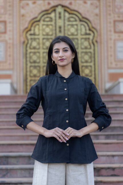 Black Cotton Hemp Shirt